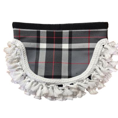 Clean, sharp and eye-catching. Thomson grey tartan finished with bold white bell tassel trim in a classic Dutch style cut. Whiterig Truck Curtains